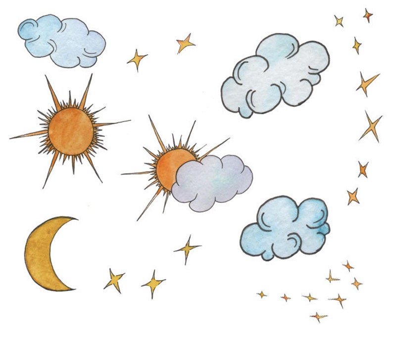 Watercolor Rainbow Umbrella Star watercolor clipart Digital Images Clipart Cloud Sun Painted Watercolor image Digital