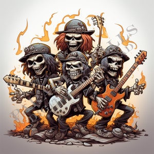 Skeleton Metal Rock Band- Sublimation Print - Instant Art - Printable Wall Decor - Clip Art - INSTANT DIGITAL DOWNLOAD