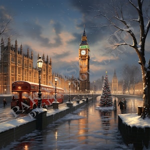 Christmas in London Big Ben United Kingdom - Scenic Print - Instant Art - Printable Wall Decor - INSTANT DIGITAL DOWNLOAD