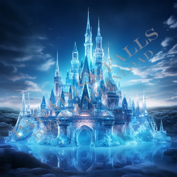 Glowing Ice Princess Castle Frozen - Scenic Print - Instant Art - Printable Wall Decor - INSTANT DIGITAL DOWNLOAD