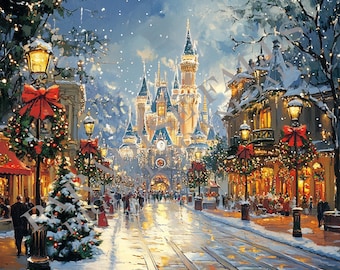 Castelo da Princesa da Rua Principal de Natal - Impressão Cênica - Arte Instantânea - Decoração de Parede para Imprimir - DOWNLOAD DIGITAL INSTANTÂNEO
