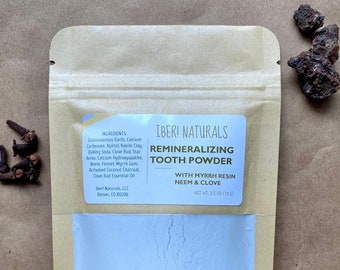 Natural Remineralizing Tooth Powder with Myrrh Resin Neem & Clove | Strengthen Rebuild Healthy Enamel