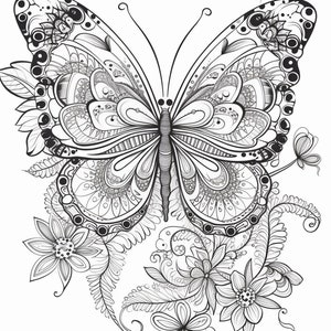 50 Butterfly Pages Coloring Book for Adults and Kids - Digital Download,Instant Download