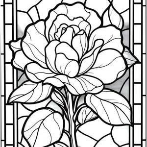 50 Flower Stained Glass Coloring Pages for Adults and Kids ,Stress Relief Coloring Pages,Instant Digital Download,Flowers  Coloring Pages