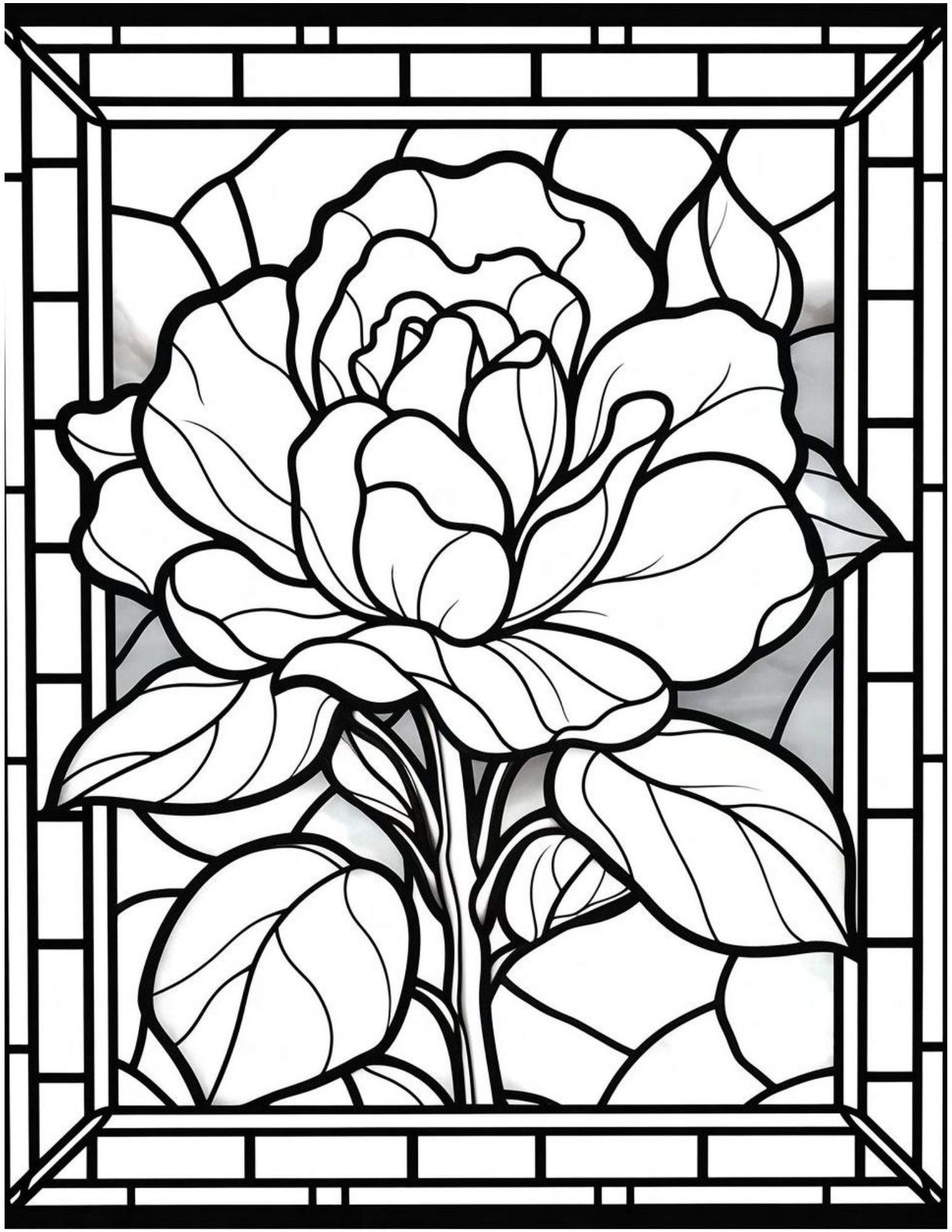 50 Flower Stained Glass Coloring Pages for Adults & Kids | Relaxing Printable Digital Download