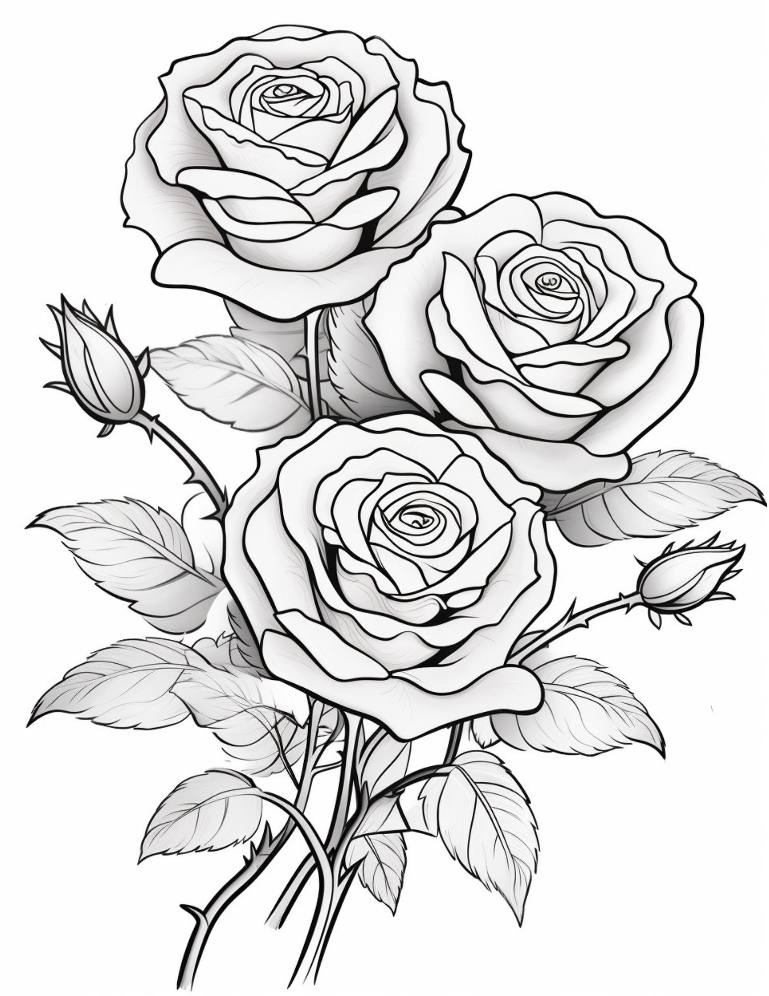 Rose Coloring Pages: 120 Floral Designs for Stress Relief (digital ...