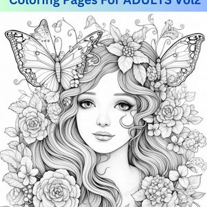 100 Butterfly Girls Pages Coloring Book Vol 2 for Adults and Kids ...