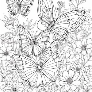 30 Butterfly and Flowers Pages Coloring Book for Adults and Kids - Digital Download,Instant Download