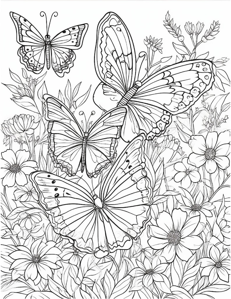 Butterfly & Flower Coloring Book: 30 Relaxing Pages (digital Download ...