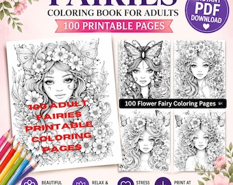 Fairies Coloring Book for Adults: 100 Printable Pages (PDF Digital Download)