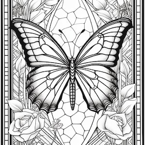 100 Stained Glass Butterflys Pages ,Coloring Book for Adults and Kids Vol 2- Digital Download,Instant Download