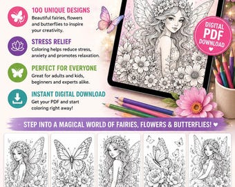 100 Fairy Coloring Pages: Flowers & Butterflies (PDF Download)