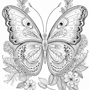 50 Butterfly Pages Coloring Book for Adults and Kids - Digital Download