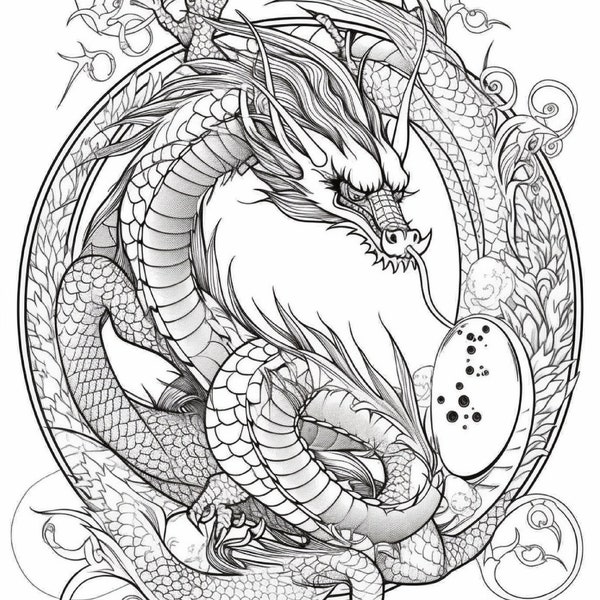 50 Dragon Coloring Pages, Pages de coloriage imprimables pour adultes, Livre de coloriage Dragon adulte - Téléchargement numérique, Téléchargement instantané