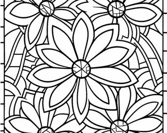 50 Flower Stained Glass Coloring Pages: Stress Relief (Digital Download)