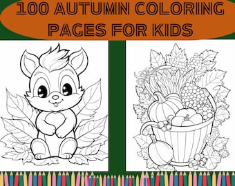 Autumn Animals & Fruits Coloring Book for Kids (Digital Download)