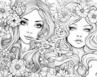 Beauty Girls Coloring Book: 100 Printable Pages for Adults (PDF Digital Download)