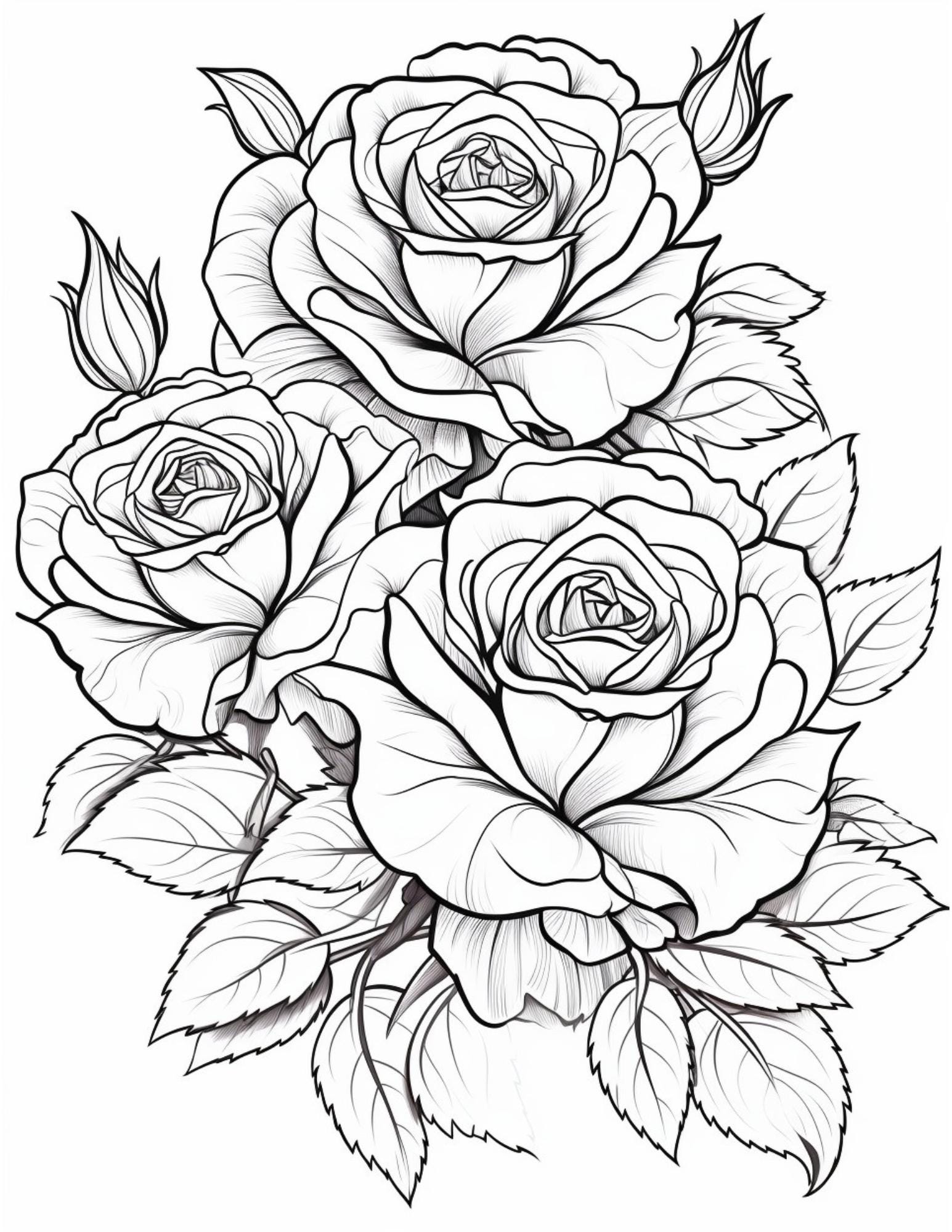 Rose Coloring Pages: 120 Floral Designs for Stress Relief (digital ...