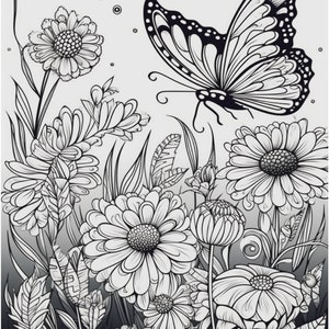 30 Butterfly and Flowers Pages Coloring Book for Adults and Kids - Digital Download,Instant Download