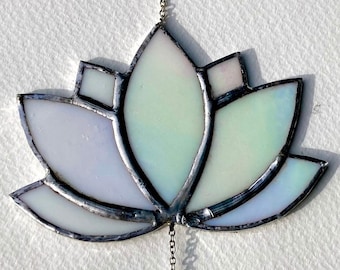 Iridescent Flat White Hanging Lotus Suncatcher