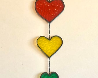 Stained Glass Rainbow Hearts Suncatcher