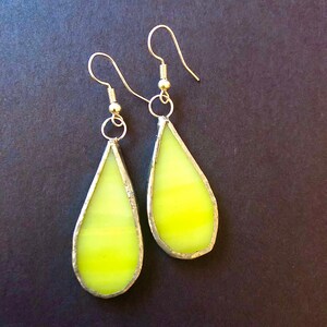 Yellow, Small Teardrop Stained Glass Earrings