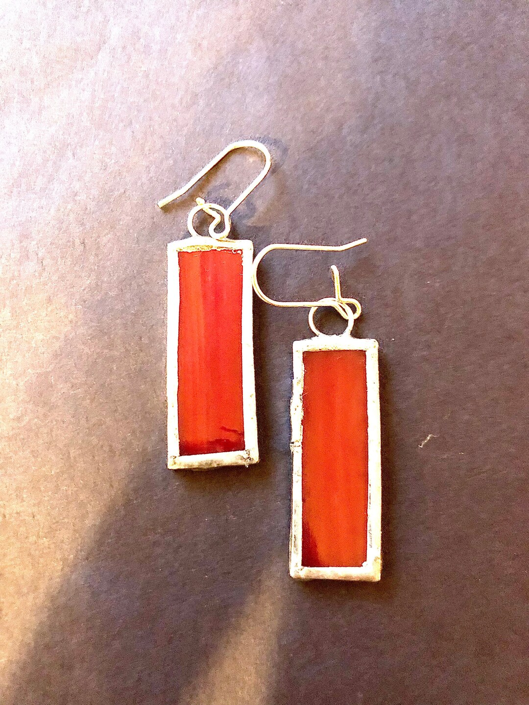 Rectangular Red Earrings Small Rectangle, Red Stained Glass Earrings - Etsy