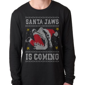 Santa Jaws Is Coming Shark Attack Pop Culture Xmas Holiday Longsleeve T-Shirt