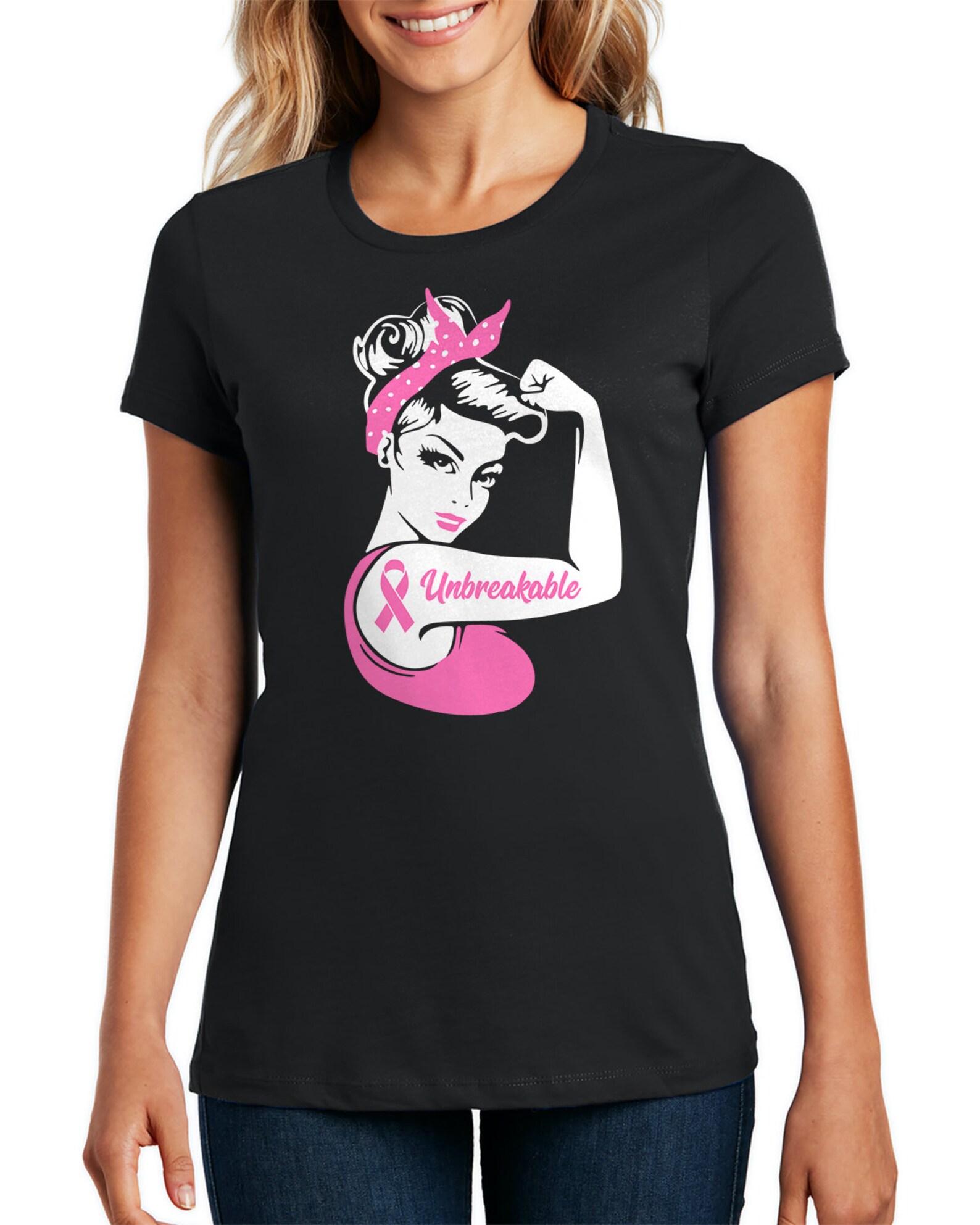 Unbreakable Pink Ribbon Pin up Girl Bicep Strong Fight - Etsy