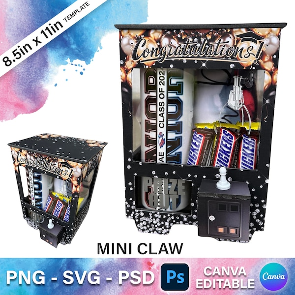 MINI Claw Vending Machine DIY 3D Vending, Canva, svg, png, & PSD 8.5 x 11 Templates