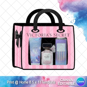 Modèle de sac à main boîte cadeau VS - Boîte cadeau imprimable pour la Fête des Mères - Support pour lotion et spray corporel DIY - Modèle sur toile en deux formes