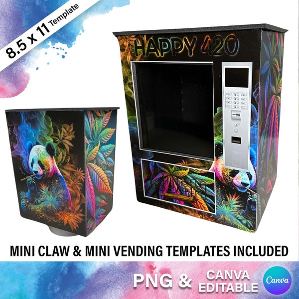 Happy 420 Panda, MINI Vending and Claw Design Templates, Canva, PNG, 8.5 x 11
