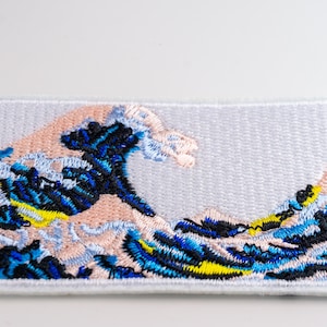 Japanse Hokusai Grote Golf strijkpatch, rechthoekige golf geborduurde badge, Ukiyo-e oceaankunst applicatie voor spijkerjassen en rugzakken