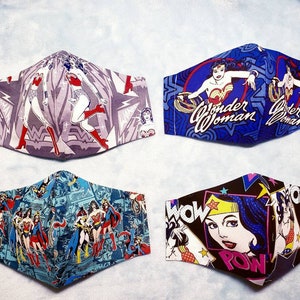 Female Superhero Face Mask,2 Layer 100% cotton-Wonderwoman face mask,Supergirl face mask,Batgirl face mask kid/adult