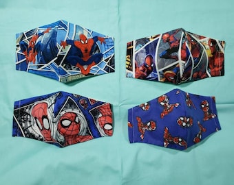 Máscara facial de superhéroe, 2 capas 100% algodón con bolsa de filtro - Máscara facial de spiderman para adultos / Toodlers / niños