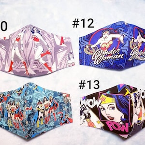 Lady Superhero Face mask, 2 Layers 100% cotton-Wonderwoman face mask,Supergirl face mask,Batgirl face mask kid/adult