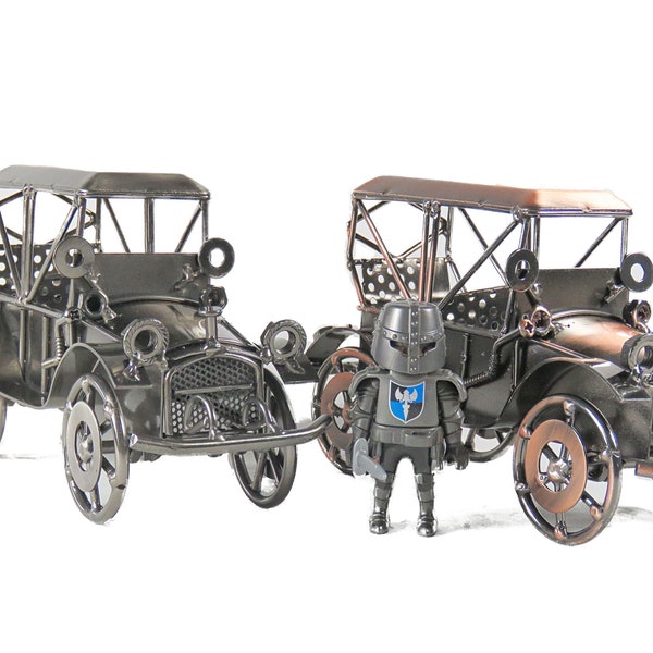 Modell Oldtimer Metall Auto Sammlerstück handgefertigt Eisen Skulptur