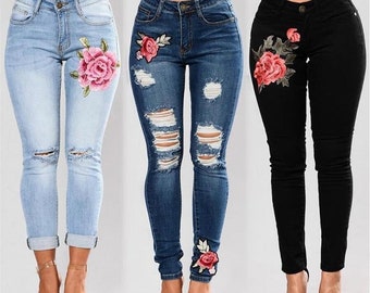 ladies floral jeans