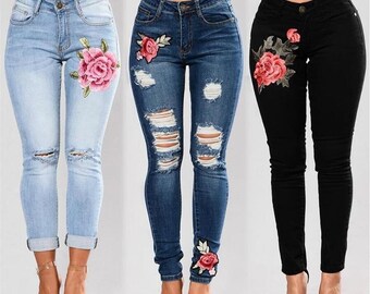 embroidered denim pants