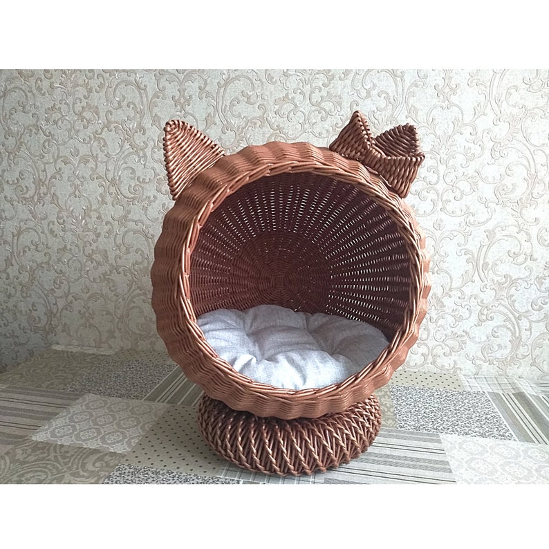 wicker cat bed with ears