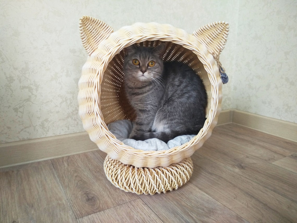 Cat bed cave Wicker basket cats House for cats or dogs Unique Etsy