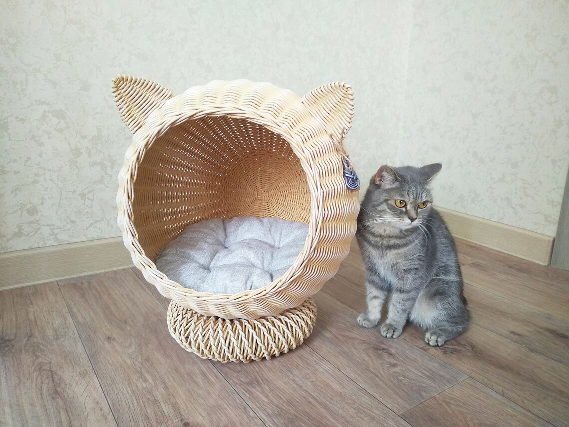 Wicker basket cat bed Pet bed cave CUSHION House for cats or Etsy