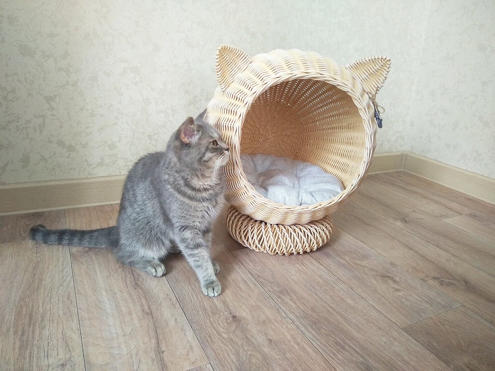 Wicker basket cat bed Pet bed cave CUSHION House for cats or Etsy