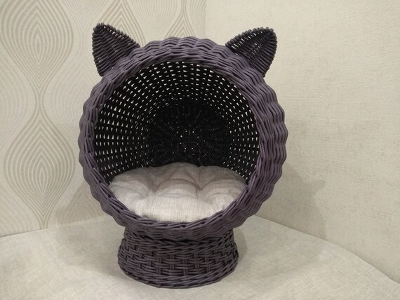 wicker cat bed with ears