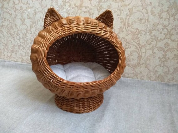wicker cat bed with ears
