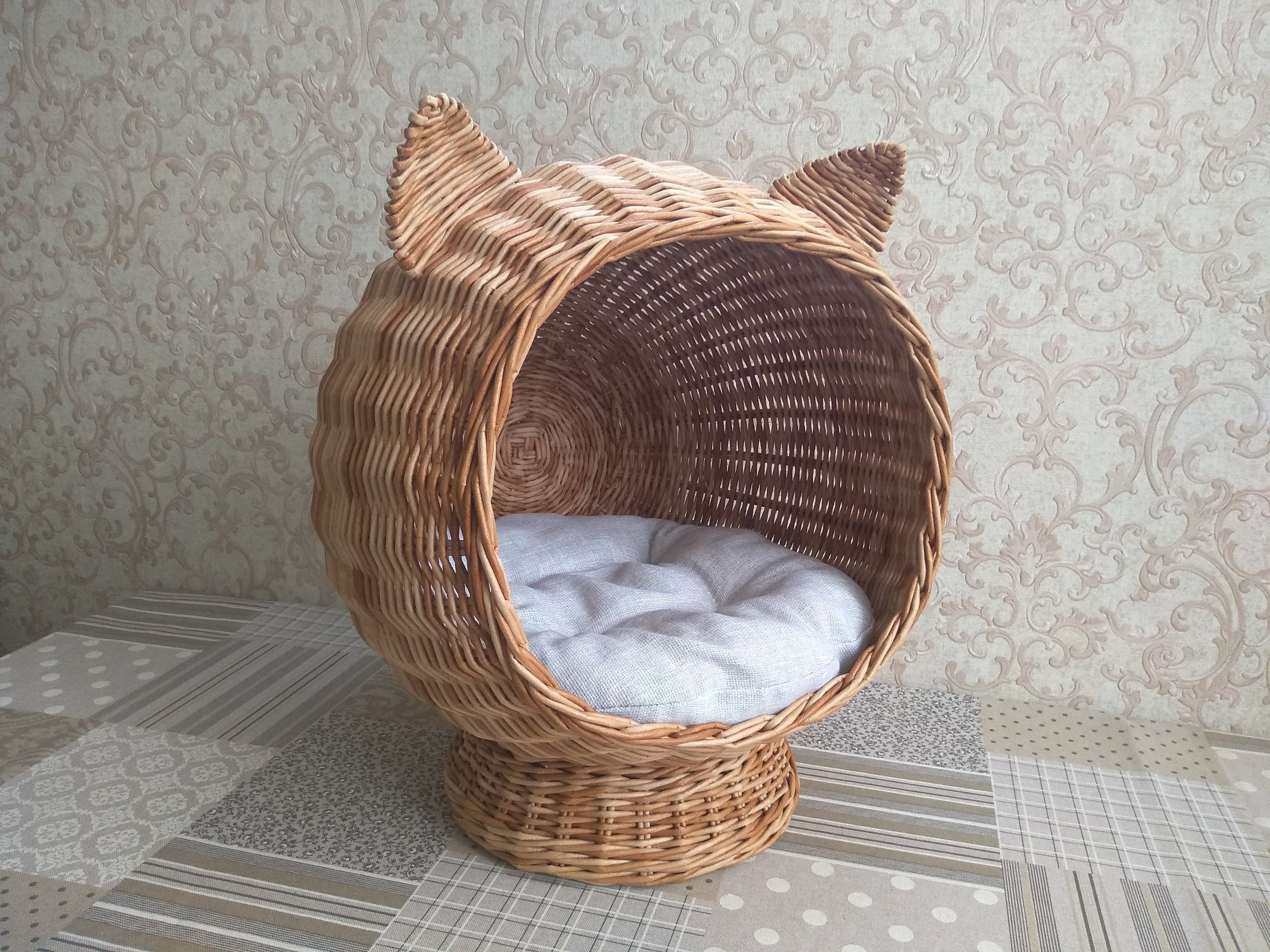 wicker cat bed with ears