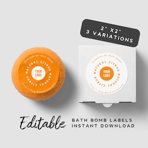 Orange Bath Bomb Label Design - Bath Bomb Packaging, Orange Circle Label, Printable Product Stickers, Body Care Product Label Template