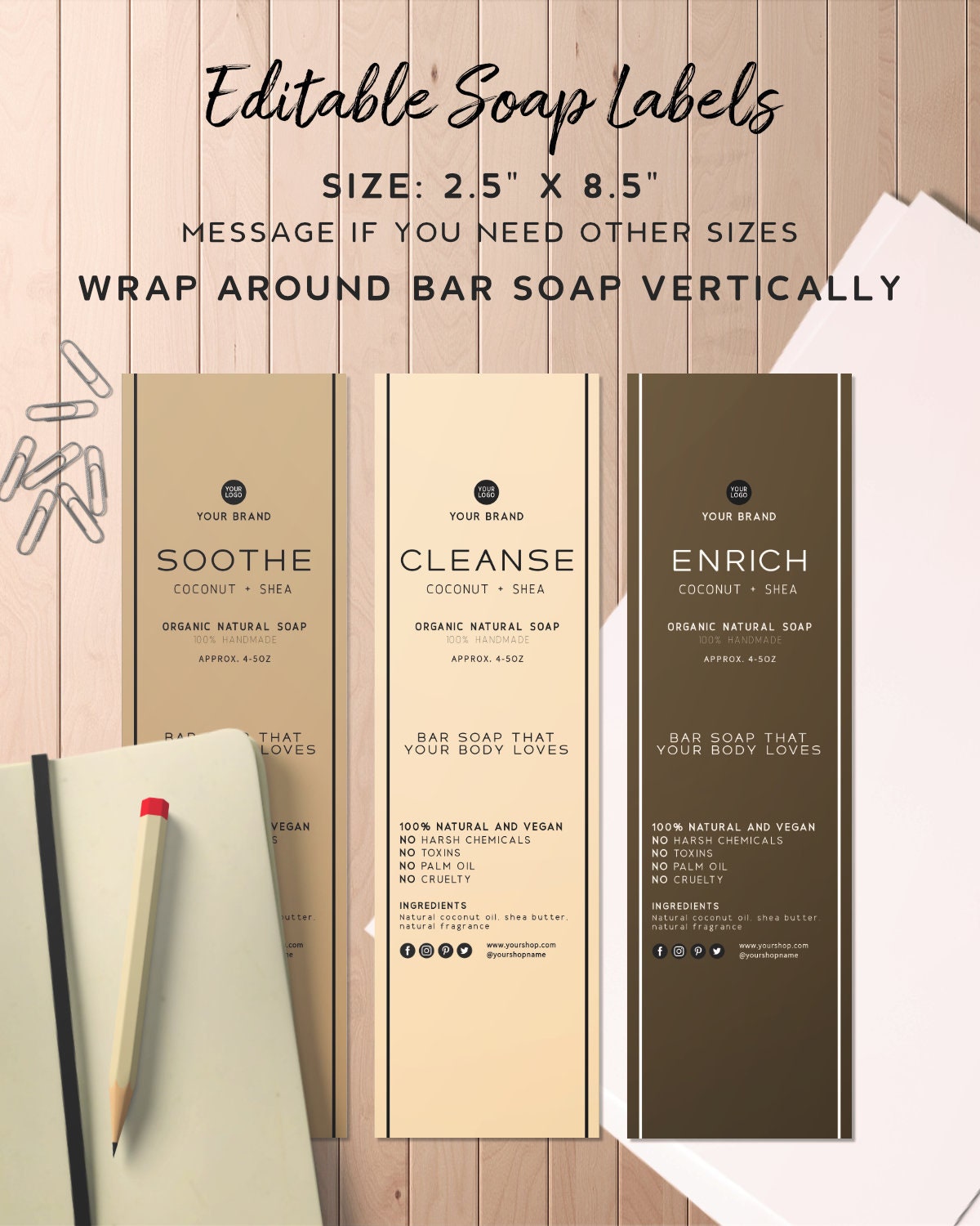 Rustic Label Rustic Product Label Template Editable - Bar Soap Label Printable ...
