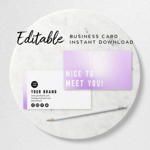 Purple Business Card Template - Printable Business Card Design, Boutique Business Card Ombre, Simple Business Card Florist, Holographic