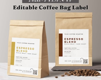 Minimalist Coffee Bag Label -Editable Pouch Label, Printable Cafe Template, Coffee Bean Label QR Code, Cafe Branding Sticker, Coffee Roaster